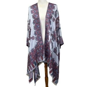 Chico's blue kimono, bohemian, global inspired, layering,‎ eclectic, festival
